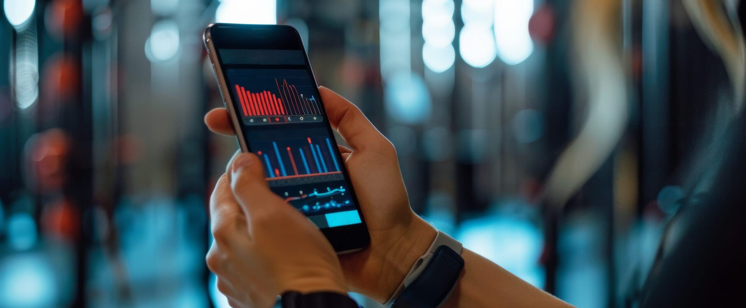 a person checking out the analytics at the gym on their smartphone