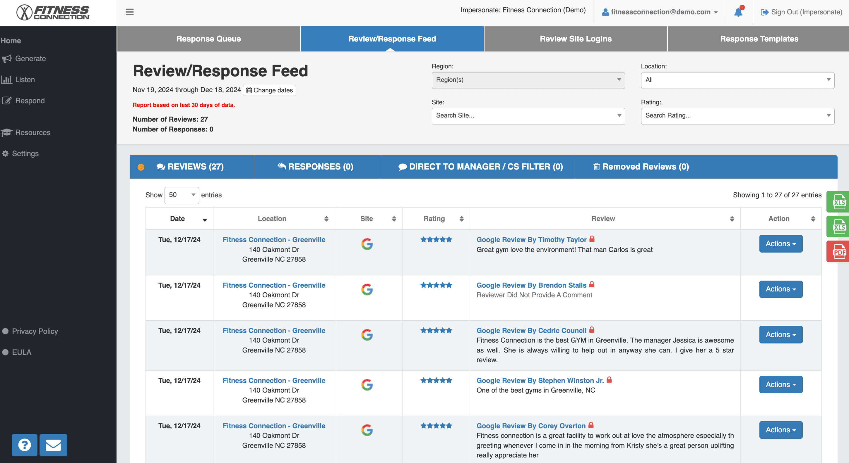 Review/Response Feed screenshot