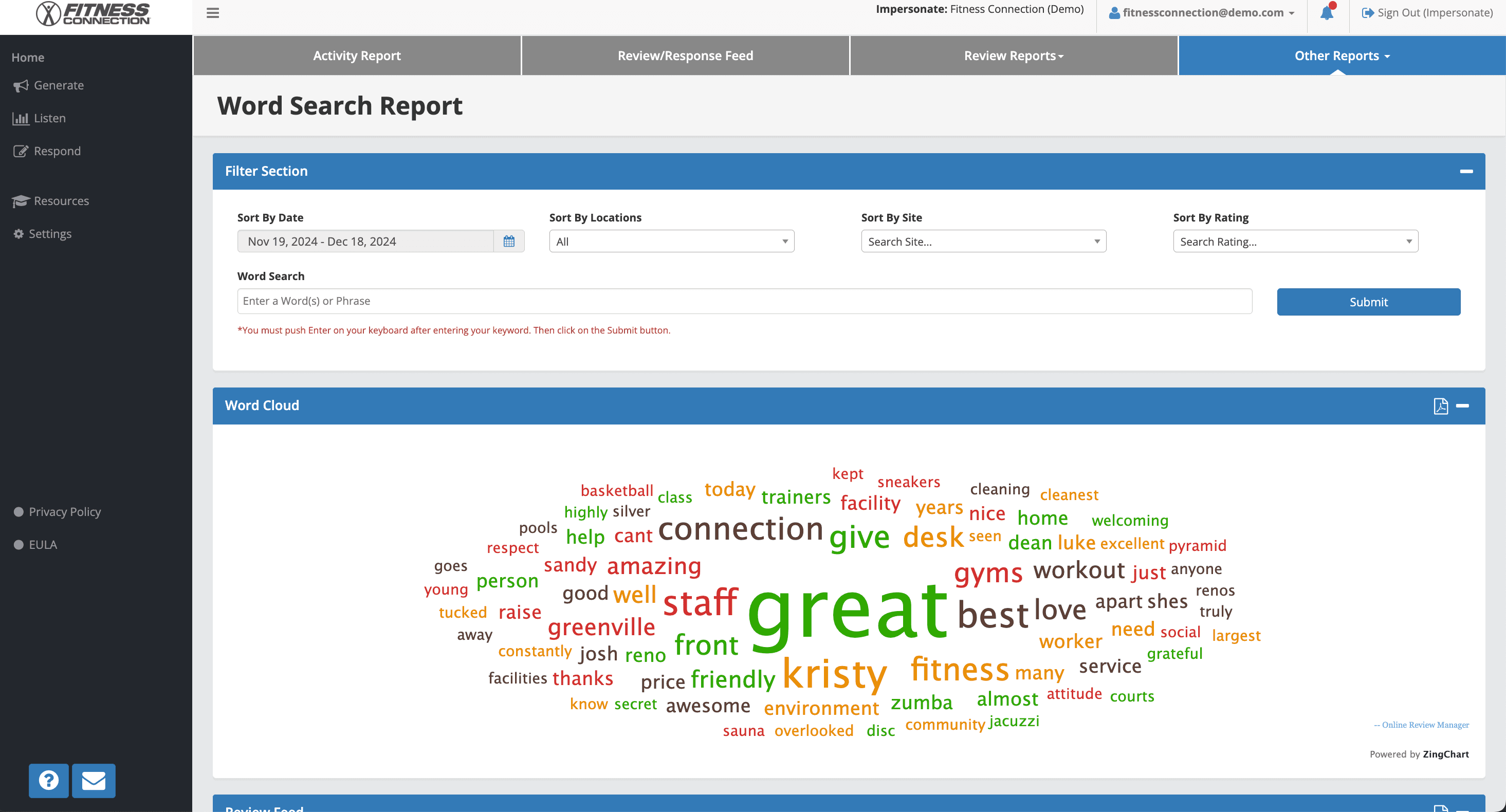 Word Search Report screenshot