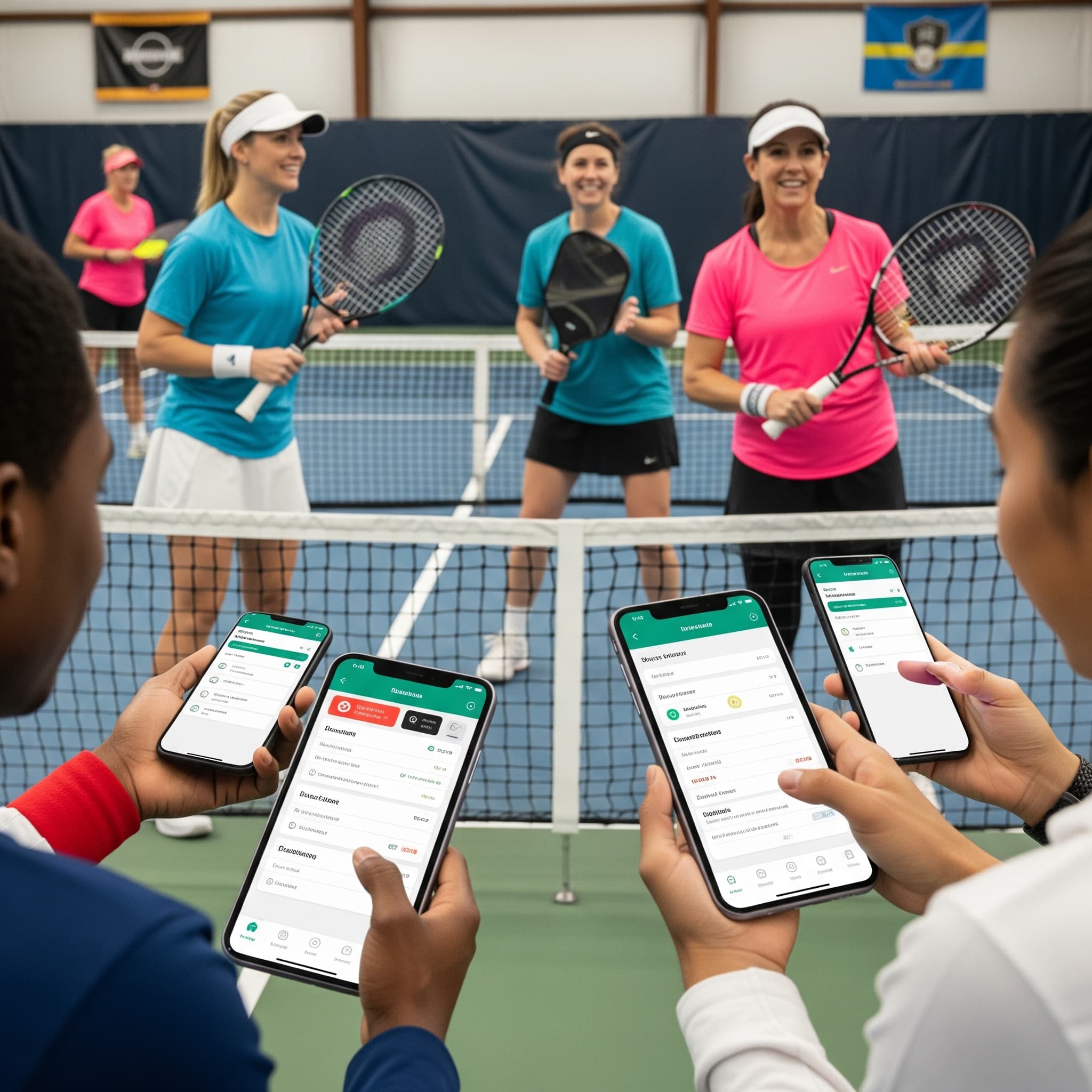 Tennis and pickleball club members using digital court reservation software