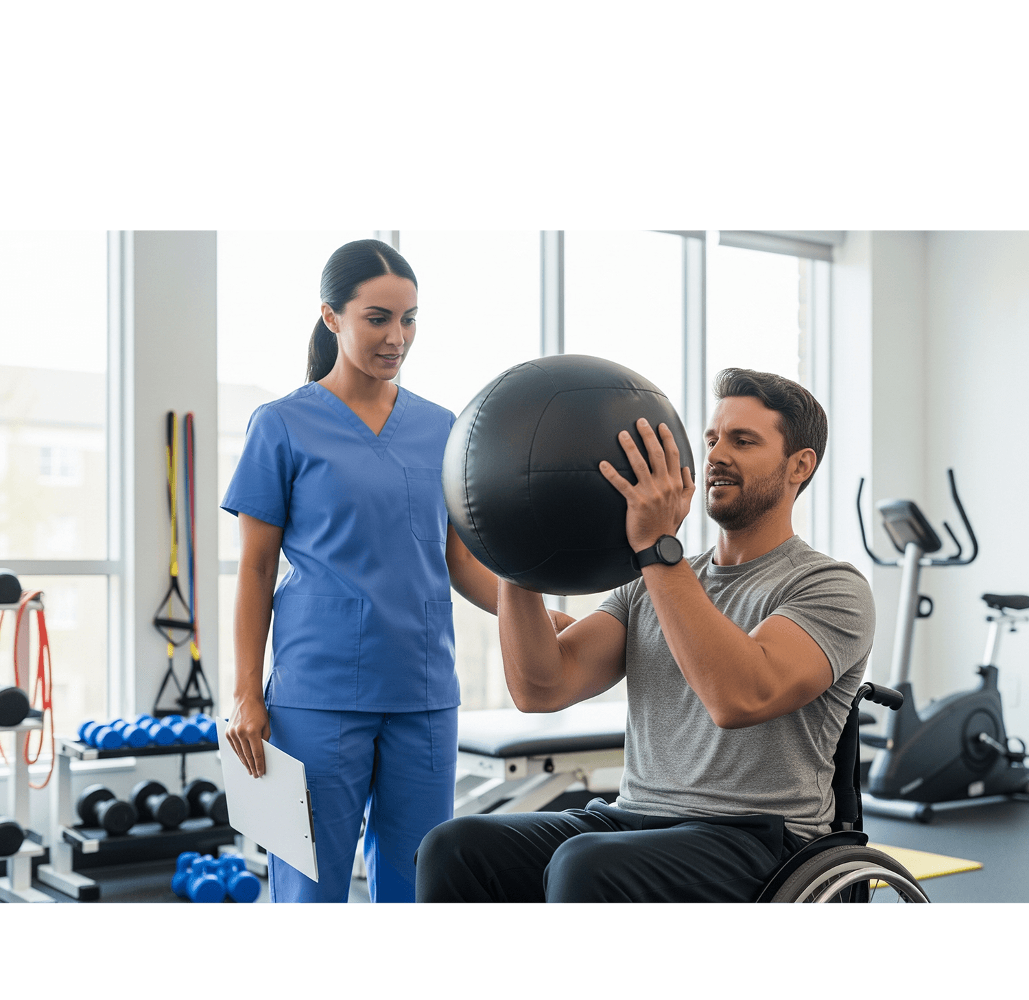 Hospital-based medical fitness center with patients exercising under trainer supervision using Daxko Club Automation technology