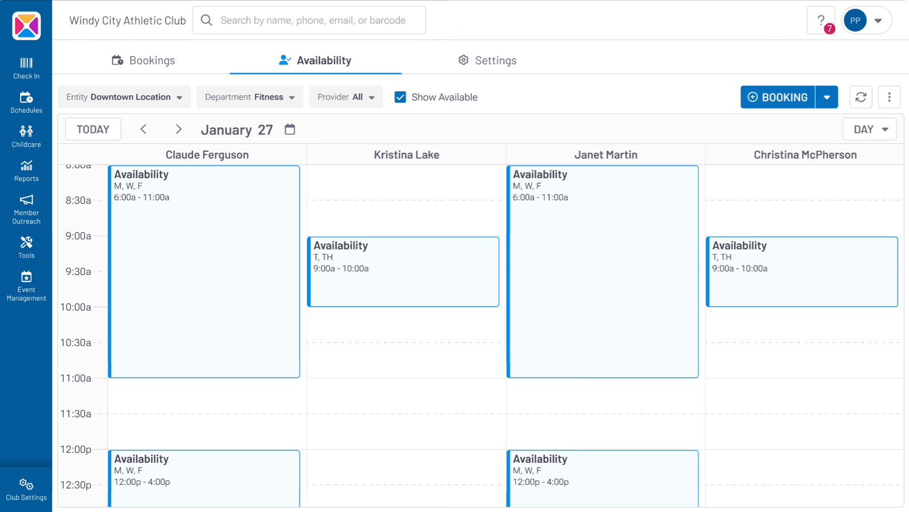 Fitness club scheduling software
